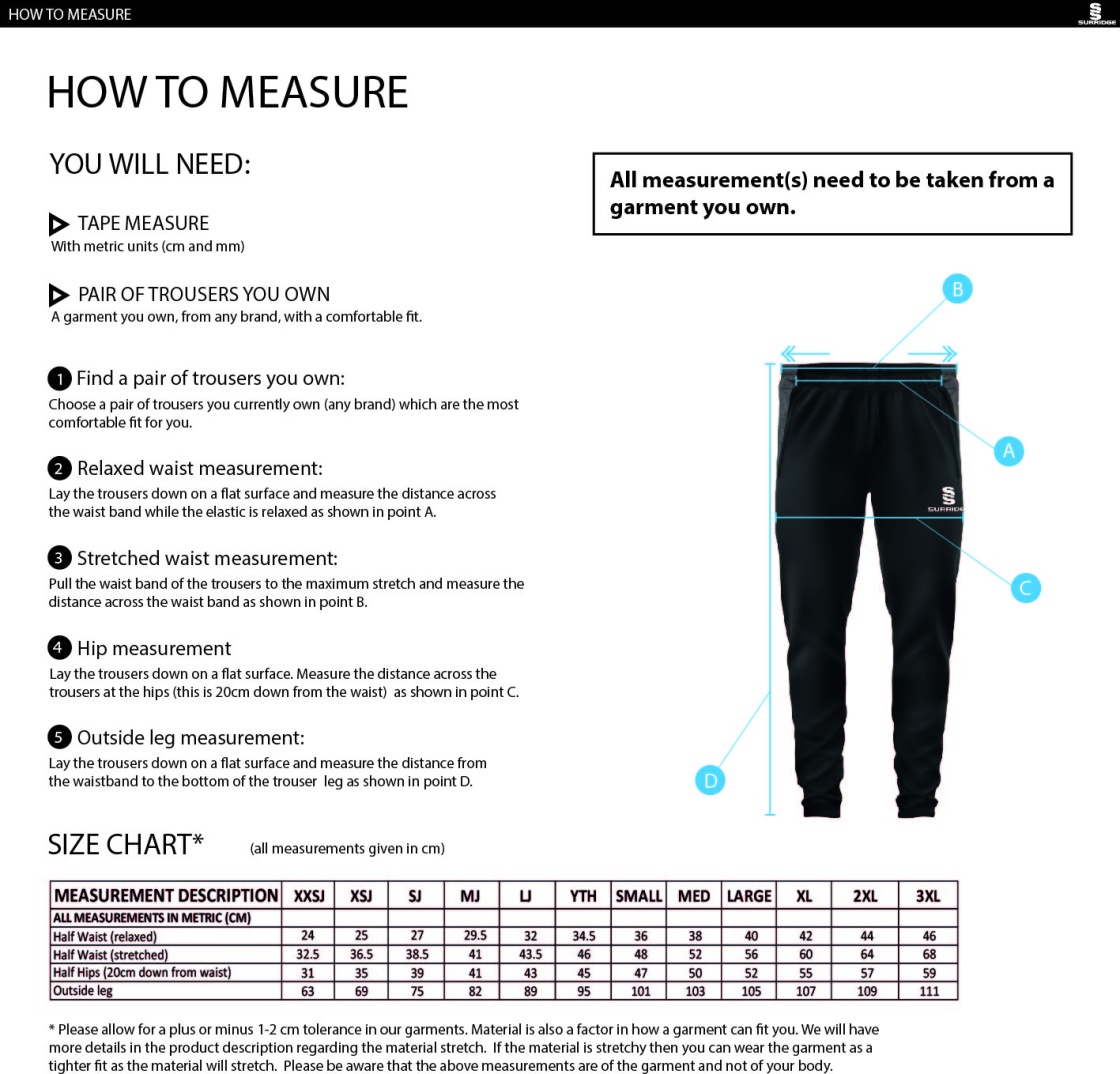 Rossendale Valley JFC - Dual Skinny Pants - Size Guide