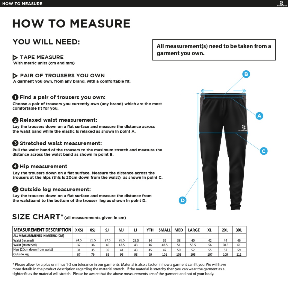 Rossendale Valley Juniors Football Club Dual Skinny Pants Black/Yellow - Size Guide