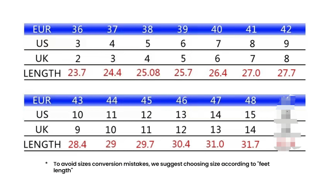 Rossendale Valley JFC - Sliders - Size Guide