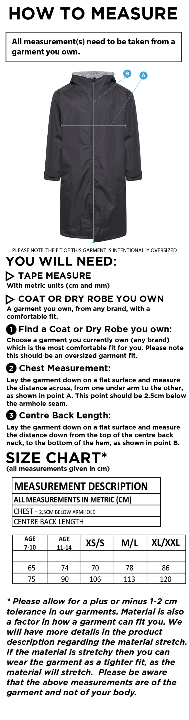 Rossendale Valley JFC - Active Thermal Robe - Black - Size Guide