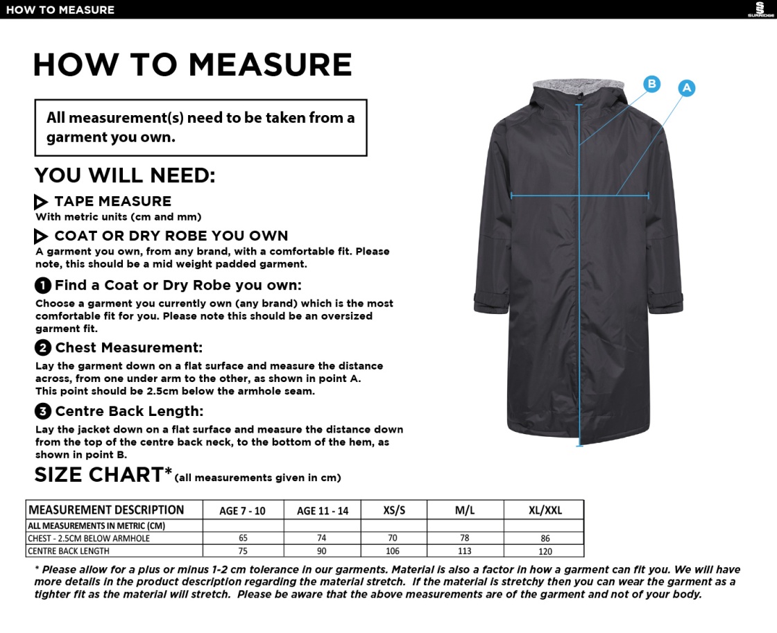Rossendale Valley JFC - Active Thermal Robe - Black - Size Guide